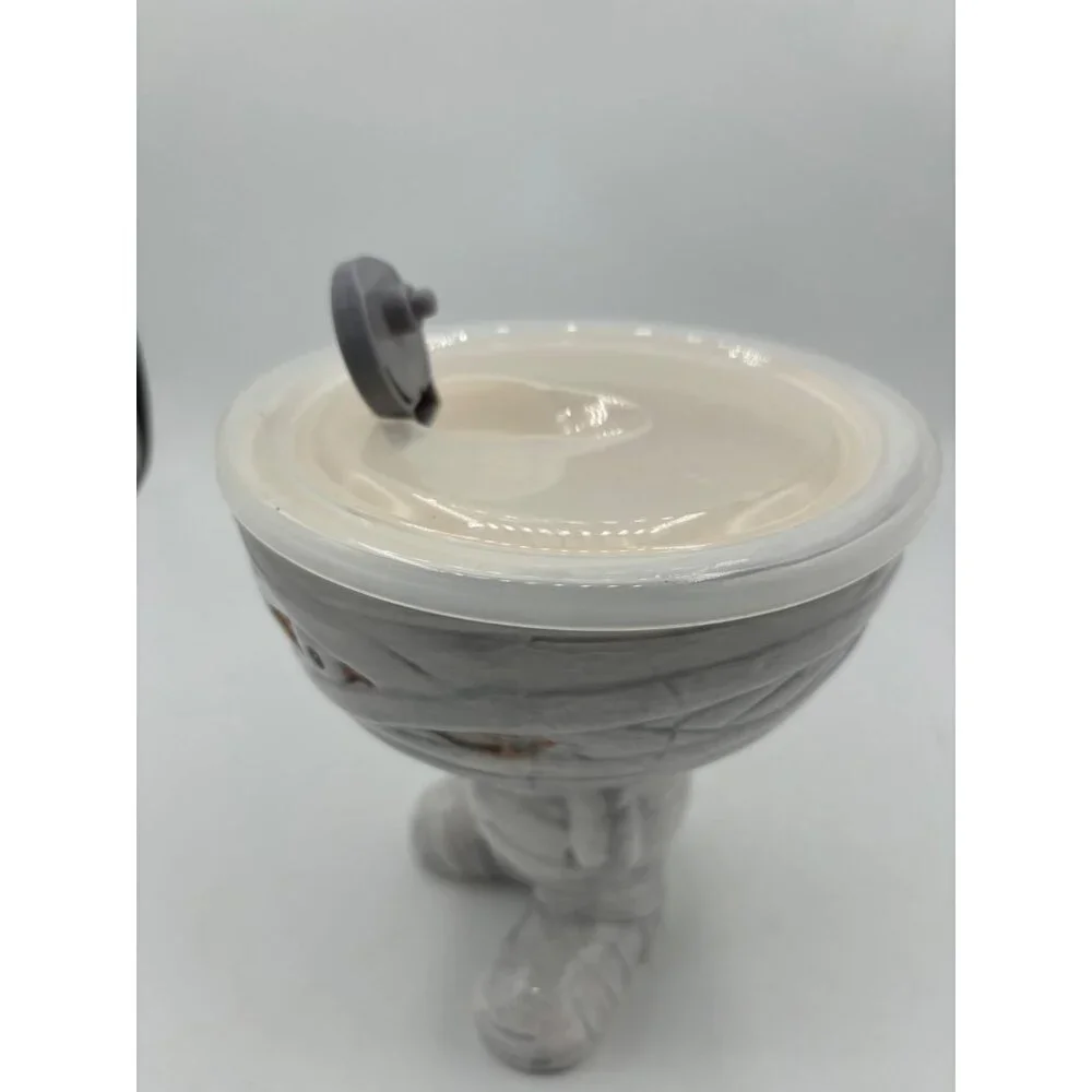 Mummy Halloween Goblet Bowl with Steamer Lid Wine Glass Ceramic 5.75